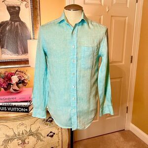 EUC Men's Vineyard Vines Aqua Turquoise Linen Button Up Shirt Size XS